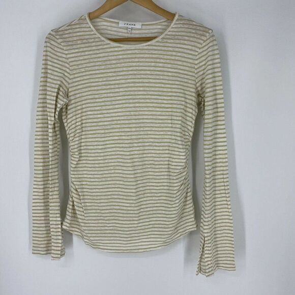 Frame Top Bell Sleeve Stripe Linen - Picture 1 of 7